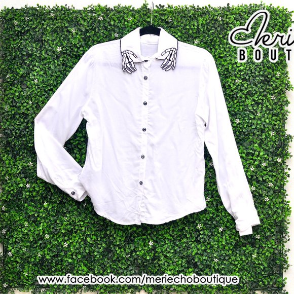 NEW skelleton hand button down blouse shirt - Picture 1 of 4